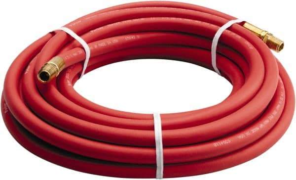 Parker - 3/8" ID x 0.656" OD 50' Long Multipurpose Air Hose - MNPT x MNPT Ends, 200 Working psi, -40 to 212°F, 1/4" Fitting, Red - Industrial Tool & Supply