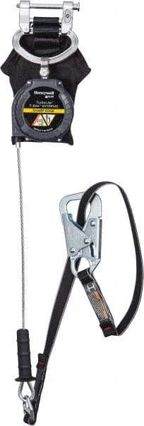 Miller - 8' Long, 420 Lb Capacity, Galvanized Steel Cable Fall Limiter - 3/16" Diam, Locking Snap Hook Connector, Aluminum Carabiner Connector with Integral Shock Pack, Metallic/Black - Industrial Tool & Supply