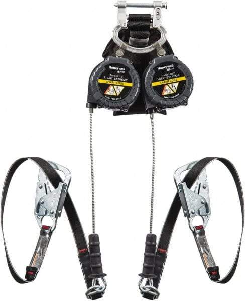 Miller - 11' Long, 420 Lb Capacity, Galvanized Steel Cable Fall Limiter - 3/16" Diam, Locking Snap Hook Connector, Aluminum Carabiner Connector with Integral Shock Pack, Metallic/Black - Industrial Tool & Supply