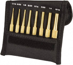 Starrett - 8 Piece, 1/16 to 5/16", Pin Punch Set - Round Shank, Brass, Comes in Pouch - Industrial Tool & Supply