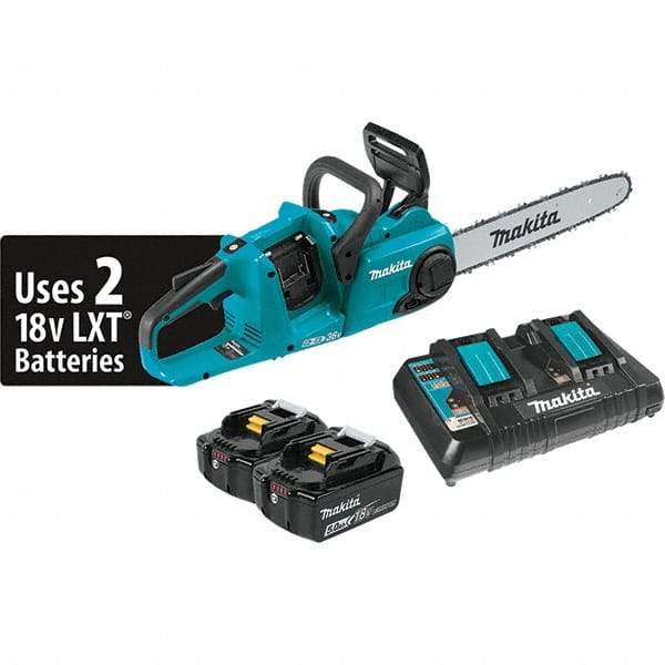 Makita - 18 Volt, 3940 Ft/min, Battery Powered Chainsaw - 14" Guide Bar Length, 3/8" Chain Pitch, 0.043 Chain Gauge - Industrial Tool & Supply