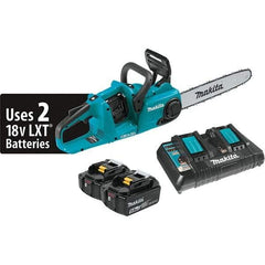 Makita - 18 Volt, 3940 Ft/min, Battery Powered Chainsaw - 14" Guide Bar Length, 3/8" Chain Pitch, 0.043 Chain Gauge - Industrial Tool & Supply