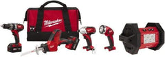 Milwaukee Tool - 18 Volt Cordless Tool Combination Kit - Includes 1/2" Hammer Drill, 1/4" Hex Impact Driver & One-Handed Hackzall Reciprocating Saw, Lithium-Ion Battery Included - Industrial Tool & Supply