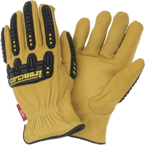 ironCLAD - Size M (8), ANSI Cut Lvl A3, Puncture Lvl 3, Abrasion Lvl 4, Cut Resistant Gloves - 9" Long, Uncoated, Open Cuff, Golden, Paired - Industrial Tool & Supply