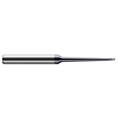 Ball End Mill: 0.062″ Dia, 0.093″ LOC, 2 Flute, Solid Carbide 4″ OAL, 1/4″ Shank Dia, 30 ° Helix, AlTiN Nano Coated, Single End