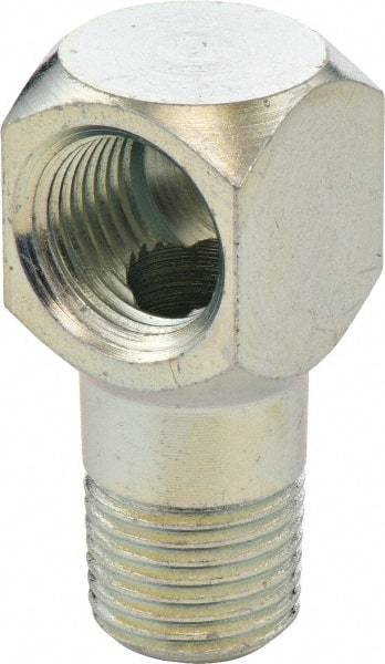 Umeta - 90° Head Angle, 1/8 PTF Steel Grease Fitting Adapter - 1/2" Hex, 1-1/8" Overall Height, Zinc Plated Finish - Industrial Tool & Supply