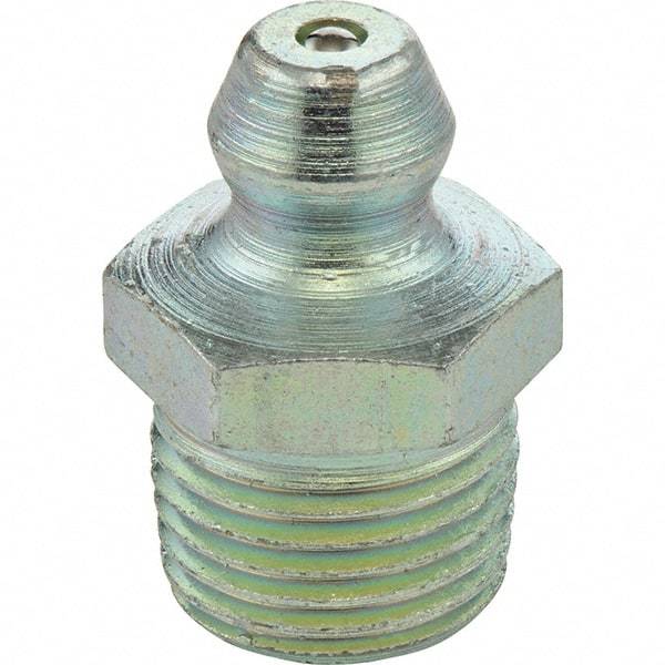 Umeta - Straight Head Angle, 1/4-18 PTF Stainless Steel Standard Grease Fitting - 15mm Hex, 0.83" Overall Height, Zinc Plated Finish - Industrial Tool & Supply