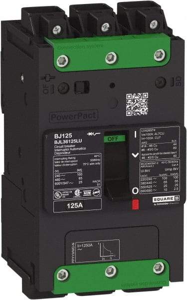 Square D - 50 Amp, 600Y/347 VAC, 3 Pole, Unit Mount B-Frame Circuit Breaker - Thermal-Magnetic Trip, 25 kA at 240 VAC, 18 kA at 277 VAC, 14 kA at 600Y/347 VAC Breaking Capacity, 14-3/0 AWG - Industrial Tool & Supply