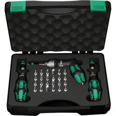 Wera - 28 Piece, 2-1/2 to 55 In/Lb, Ergo Cushion Grip Driver Adjustable Torque Limiting Screwdriver Kit - 1/4" Drive - Industrial Tool & Supply