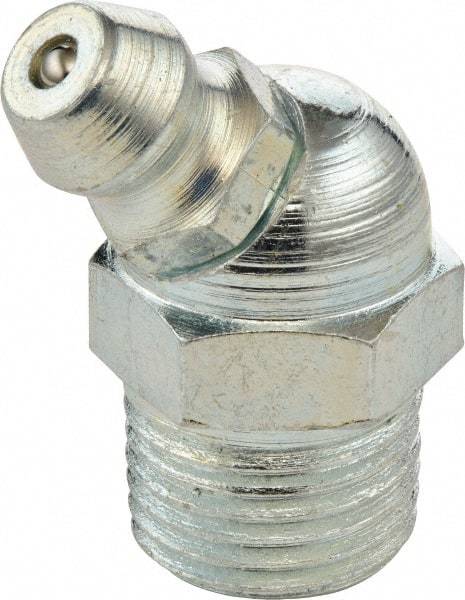 Umeta - 45° Head Angle, M10x1 Metric Stainless Steel Standard Grease Fitting - 11mm Hex, 25mm Overall Height, 5.5mm Shank Length - Industrial Tool & Supply