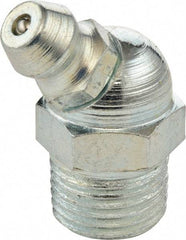 Umeta - 45° Head Angle, 3/8-19 BSPT Steel Standard Grease Fitting - 17mm Hex, 25.5mm Overall Height, 7mm Shank Length, Zinc Plated Finish - Industrial Tool & Supply