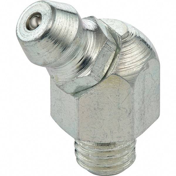 Umeta - 45° Head Angle, 1/4-28 SAE-LT Stainless Steel Standard Grease Fitting - 3/8" Hex, 13/16" Overall Height - Industrial Tool & Supply