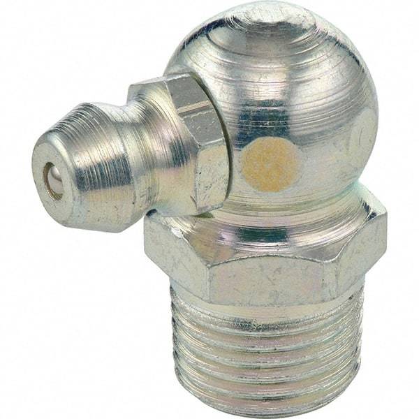 Umeta - 90° Head Angle, 1/8 PTF Stainless Steel Standard Grease Fitting - 7/16" Hex, 7/8" Overall Height - Industrial Tool & Supply