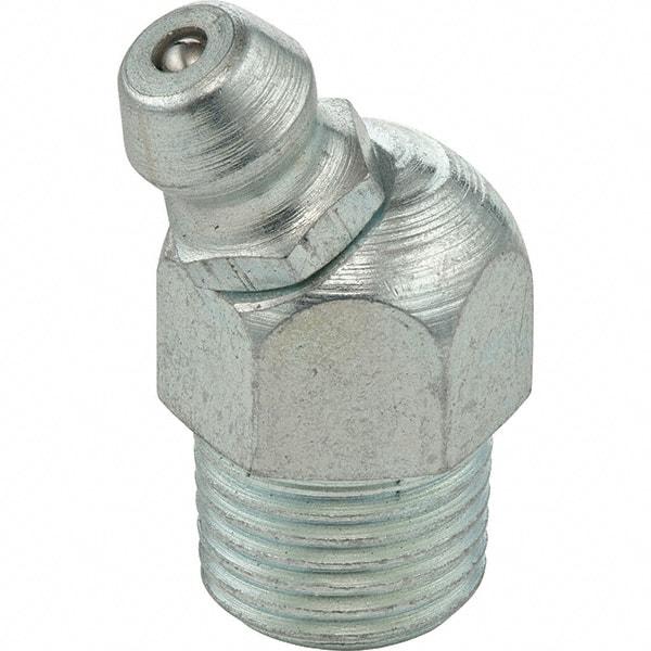 Umeta - 30° Head Angle, 1/8 PTF Stainless Steel Standard Grease Fitting - 7/16" Hex, 0.9063" Overall Height - Industrial Tool & Supply
