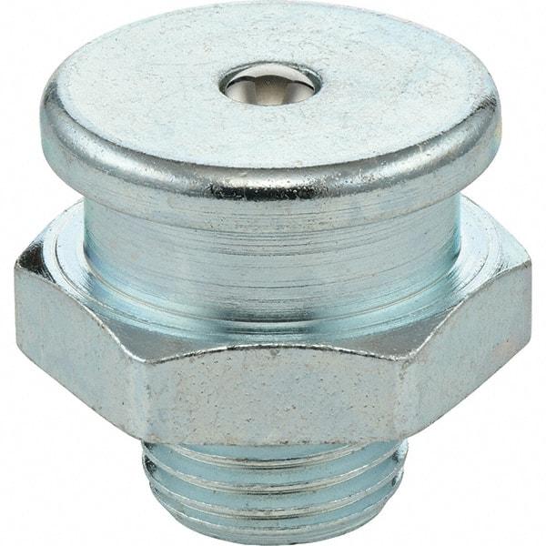 Umeta - Straight Head Angle, 1/2 NPTF Steel Button-Head Grease Fitting - 7/8" Hex, 1-1/16" Overall Height, Zinc Plated Finish - Industrial Tool & Supply
