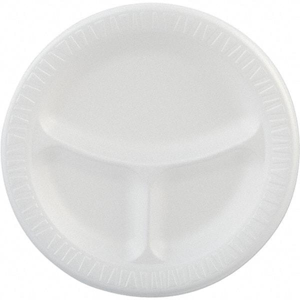 DART - Foam Dinnerware, Plate, 3-Comp, 9" - White - Industrial Tool & Supply