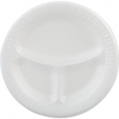 DART - Foam Dinnerware, Plate, 3-Comp, 9" - White - Industrial Tool & Supply