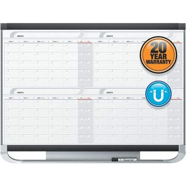 Quartet - 36" High x 48" Wide Magnetic Dry Erase Calendar - Fiberboard Frame, Includes Accessory Tray/Rail, Dry-Erase Marker & Mounting Kit - Industrial Tool & Supply