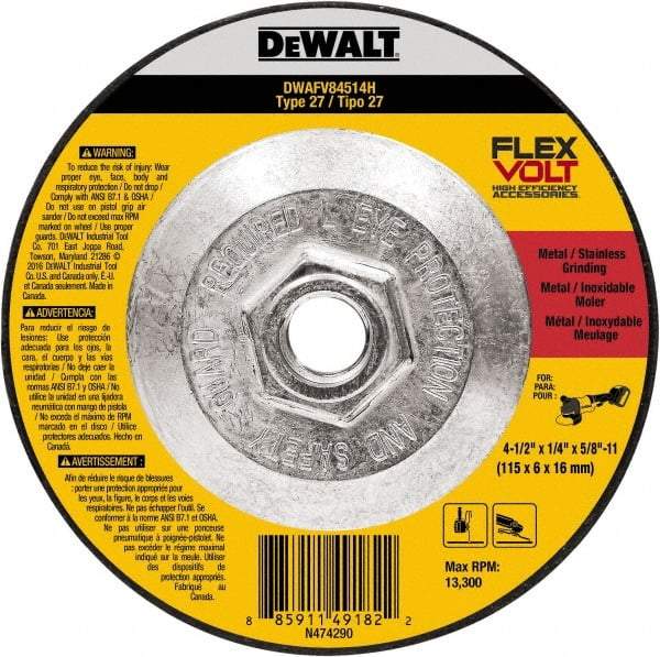 DeWALT - 4-1/2" Wheel Diam, 1/4" Wheel Thickness, 7/8" Arbor Hole, Type 27 Depressed Center Wheel - Fine/Coarse Grade, Ceramic, 13,300 Max RPM - Industrial Tool & Supply