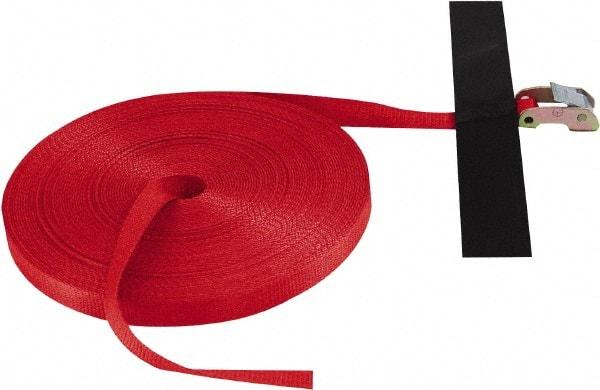 Snap-Loc - 100' Long x 1" Wide, 1,500 Lb Basket Capacity, Polyester & Steel Web Sling - Red, with Cambuckle Tie Down - Industrial Tool & Supply