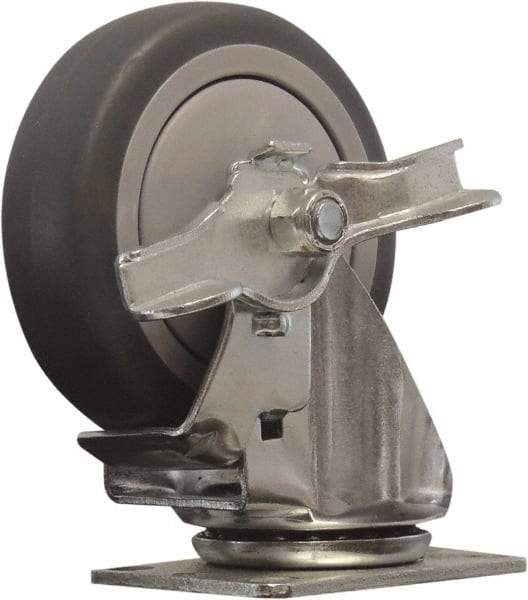 Snap-Loc - 4" Diam x 1" Wide x 5" OAH Top Plate Mount Swivel Caster with Brake - Polyurethane, 375 Lb Capacity, Ball Bearing, 1-3/4 X 2-7/8" Plate, Round Stem - Industrial Tool & Supply