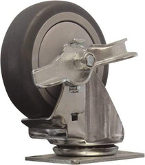 Snap-Loc - 4" Diam x 1" Wide x 5" OAH Top Plate Mount Swivel Caster with Brake - Polyurethane, 375 Lb Capacity, Ball Bearing, 1-3/4 X 2-7/8" Plate, Round Stem - Industrial Tool & Supply