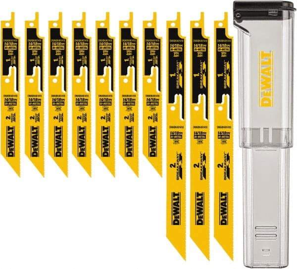 DeWALT - 10 Pieces, 6" to 9" Long x 0.04" Thickness, Bi-Metal Reciprocating Saw Blade Set - Straight Profile, 10-14 to 18 Teeth, Toothed Edge - Industrial Tool & Supply