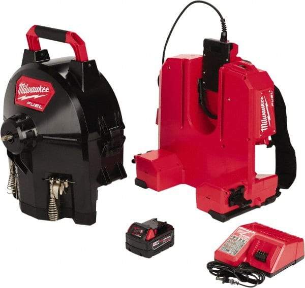 Milwaukee Tool - 18V Battery Battery Drain Cleaning Machine - For 1-1/4" to 4" Pipe, 50' Cable - Industrial Tool & Supply