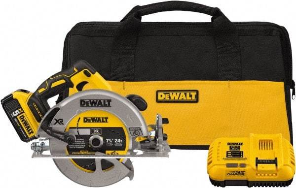DeWALT - 20 Volt, 7-1/4" Blade, Cordless Circular Saw - 4,000 RPM, 1 Lithium-Ion Battery Included - Industrial Tool & Supply