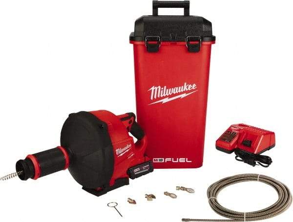 Milwaukee Tool - 18V Battery Battery Drain Cleaning Machine - For 3" Pipe, 35' Cable - Industrial Tool & Supply