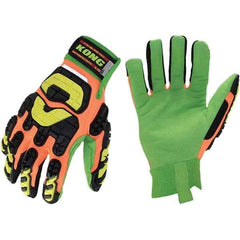 ironCLAD - Size M (8), ANSI Cut Lvl A3, Puncture Lvl 5, Abrasion Lvl 3, Cut Resistant Gloves - 10" Long, Uncoated, Hook & Loop Cuff, Hi-Vis Orange, Paired - Industrial Tool & Supply