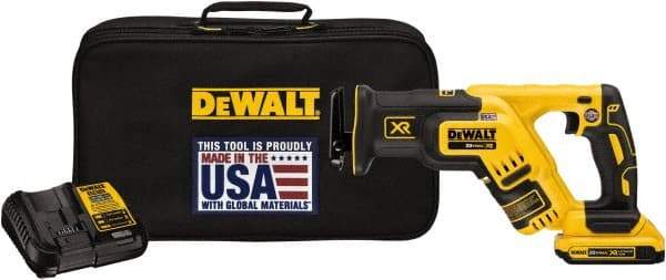 DeWALT - 20V, 0 to 2,900 SPM, Cordless Reciprocating Saw - 1-1/8" Stroke Length, 14-1/2" Saw Length, 1 Lithium-Ion Battery Included - Industrial Tool & Supply