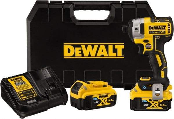 DeWALT - 20 Volt, 1/4" Drive, 152 Ft/Lb Torque, Cordless Impact Driver - Pistol Grip Handle, 3250 RPM, 2 Lithium-Ion Batteries Included - Industrial Tool & Supply