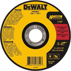 DeWALT - 5" Aluminum Oxide Cutoff Wheel - 0.04" Thick, 7/8" Arbor, 12,200 Max RPM, Use with Angle Grinders - Industrial Tool & Supply