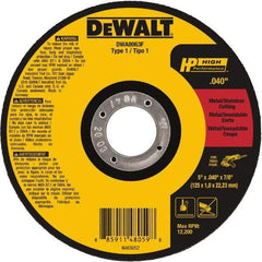 DeWALT - 5" Aluminum Oxide Cutoff Wheel - 0.04" Thick, 7/8" Arbor, 12,200 Max RPM, Use with Angle Grinders - Industrial Tool & Supply
