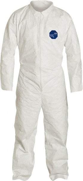 Dupont - Size L Film Laminate General Purpose Coveralls - White, Zipper Closure, Open Cuffs, Open Ankles, Serged Seams - Industrial Tool & Supply