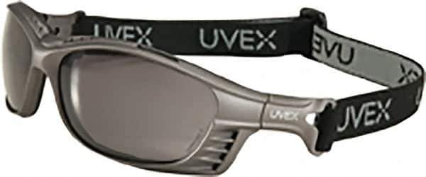 Uvex - Gray Lenses, Framed Safety Glasses - Anti-Fog, Black Polycarbonate Frame, Adjustable Temples, Size Universal, Wrap Around - Industrial Tool & Supply