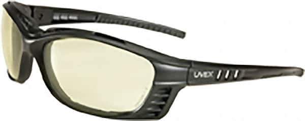 Uvex - Yellow Lenses, Framed Safety Glasses - Anti-Fog, Black Polycarbonate Frame, Adjustable Temples, Size Universal, Wrap Around - Industrial Tool & Supply