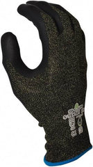 SHOWA - Size 2XL (10), ANSI Cut Lvl A5, Abrasion Lvl 4, Foam Nitrile Coated Polyester/Nylon/Stainless Steel/Kevlar Cut Resistant Gloves - Palm & Fingertips Coated, Knit Wrist, Black/Salt & Pepper, Paired - Industrial Tool & Supply