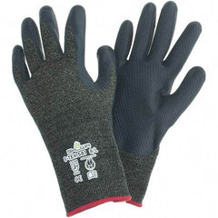 SHOWA - Size L (8), ANSI Cut Lvl A5, Abrasion Lvl 4, Foam Nitrile Coated Polyester/Nylon/Stainless Steel/Kevlar Cut Resistant Gloves - Palm & Fingertips Coated, Knit Wrist, Black/Salt & Pepper, Paired - Industrial Tool & Supply