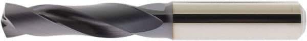 Accupro - 8.5mm 140° Spiral Flute Solid Carbide Screw Machine Drill Bit - AlTiN Finish, Right Hand Cut, 47mm Flute Length, 89mm OAL, Straight Shank, Through Coolant - Industrial Tool & Supply
