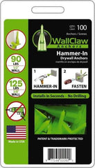 WallClaw Anchors - #8 Screw, 1/2" Diam, 2" Long, 1/4" Thick, Hammer-In Drywall & Hollow Wall Anchor - Nylon, Use with Drywall & Hollow Wall - Industrial Tool & Supply