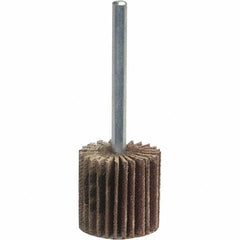 Norton - 3" Diam x 1/2" Face Width, Coarse Aluminum Oxide Coated Mounted Flap Wheel - 1/4" Shank Mount, 60 Grit, Y Weighted Cloth Backing, 20,000 Max RPM - Industrial Tool & Supply