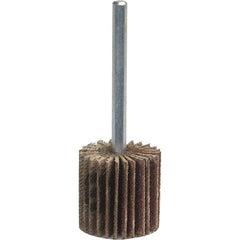 Norton - 1-1/2" Diam x 1-1/2" Face Width, Medium Aluminum Oxide Coated Mounted Flap Wheel - 1/4" Shank Mount, 120 Grit, Y Weighted Cloth Backing, 25,000 Max RPM - Industrial Tool & Supply