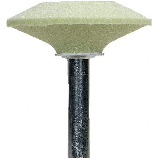 Norton - 5/8" Head Diam x 1-7/8" Thickness, A36, Wheel Tapered Edge End, Ceramic Mounted Point - Green, Extra Coarse Grade, 36 Grit, 23,520 RPM - Industrial Tool & Supply