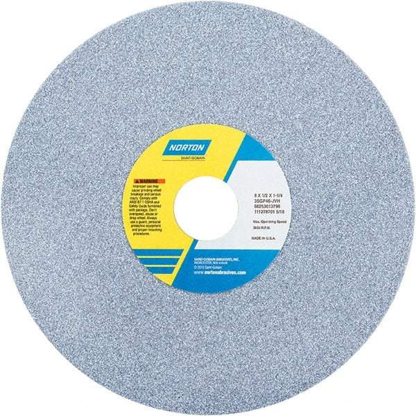 Norton - 8" Diam x 1-1/4" Hole x 1/2" Thick, J Hardness, 46 Grit Surface Grinding Wheel - Ceramic, Type 1, Coarse Grade, 3,600 Max RPM - Industrial Tool & Supply