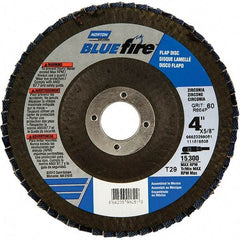 Norton - 80 Grit, 4" Disc Diam, 5/8" Center Hole, Type 29 Zirconia Alumina Flap Disc - 15,300 Max RPM, Fiberglass Backing, Arbor Attaching System, Coated - Industrial Tool & Supply