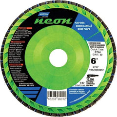 Norton - 60 Grit, 6" Disc Diam, 7/8" Center Hole, Type 27 Zirconia Alumina Flap Disc - 10,200 Max RPM, Polyester Backing, Arbor Attaching System, Coated - Industrial Tool & Supply