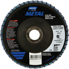 Norton - 40 Grit, 6" Disc Diam, 7/8" Center Hole, Type 29 Zirconia Alumina Flap Disc - 10,200 Max RPM, Fiberglass Backing, Arbor Attaching System, Coated - Industrial Tool & Supply