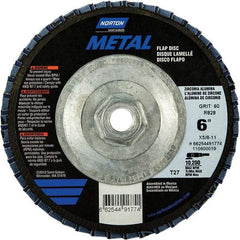 Norton - 40 Grit, 6" Disc Diam, 5/8-11 Center Hole, Type 27 Zirconia Alumina Flap Disc - 10,200 Max RPM, Fiberglass Backing, Arbor Attaching System, Coated - Industrial Tool & Supply